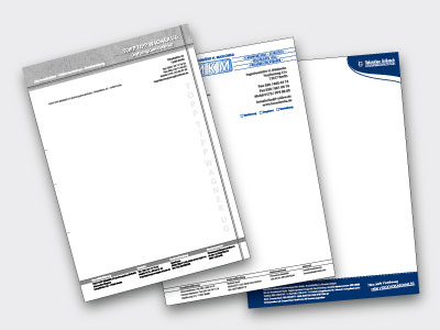 Beispielbilder von fertigen Projekten des Leistungsspektrums Drucksachen: Briefbogen von Geschäftskunden.